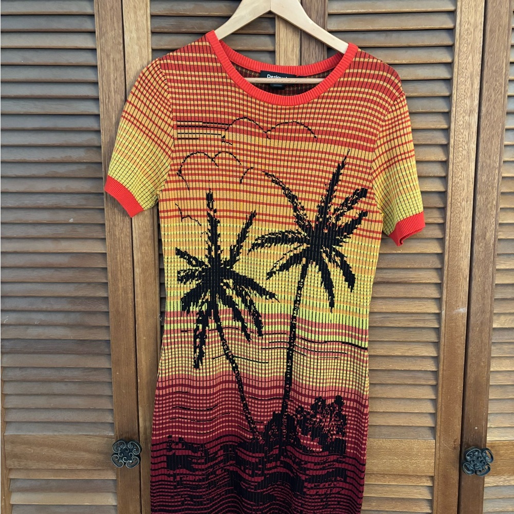 Desigual Orange and Black Striped Knit Top